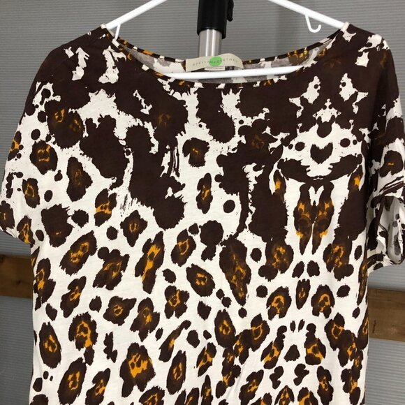 Stella McCartney Leopard Print Cream Brown Orange Scoopneck Tunic Top Sz S/M - Picture 2 of 9